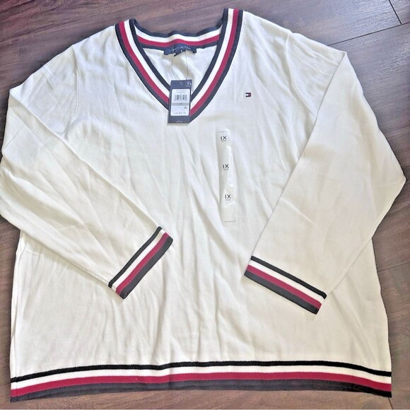 Tommy Hilfiger Women's Plus Size V-Neck Sweater Modern Casual Ivory off White 1X - Picture 4 of 7
